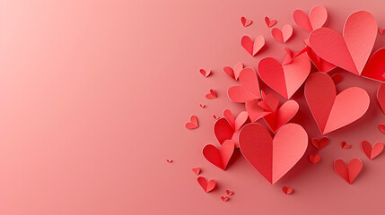 Poster - Paper hearts emerge from the right side of a pink backdrop