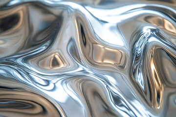 Poster - Abstract image of flowing, reflective, metallic surface with swirling patterns and gleaming highlights.