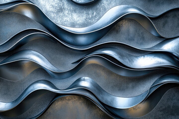 Aufkleber - Abstract metallic wave pattern, sleek and modern design, textured background.