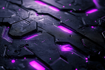 Poster - Abstract close-up of dark, textured surface with glowing purple lines, futuristic and technological.