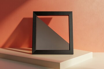 Soft neutral gradient backdrop for a tilted black frame in 3D.