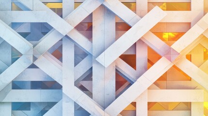 Poster - Dynamic geometric patterns with intricate tessellations and subtle gradients in a modern architectural setting