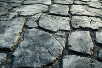 Poster - Close-up of a textured stone pavement, showing irregular shapes and cracks.