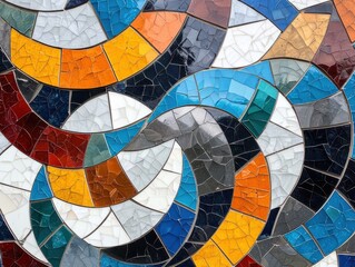 Poster - Dynamic colorful mosaic creation art studio visual artwork vibrant environment close-up view organic shapes for stimulating aesthetics