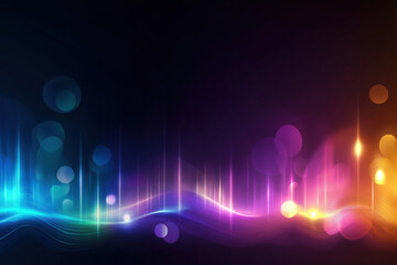 Fototapete - Colorful light waves create a vibrant visual display over a dark background