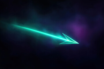 Poster - Bright turquoise arrow cutting through a dark cosmic background with vibrant colors