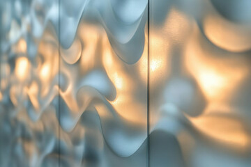 Poster - Abstract image of a textured, light-filtering wall with undulating, wave-like patterns illuminated by soft backlighting.