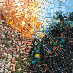 Poster - Urban life mosaic art vibrant city streets artistic tile patterns gigapixel detail colorful environment aerial view