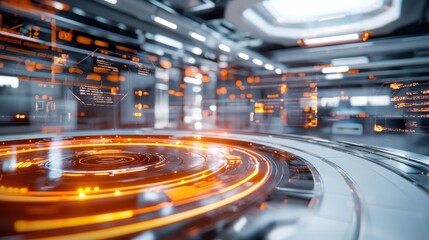 Poster - Futuristic interface design with transparent panels and glowing buttons in a sleek digital workspace high-tech environment gigapixel view