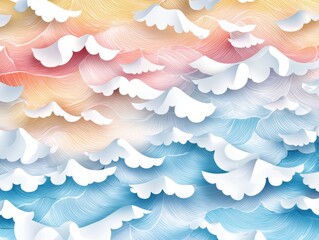 Poster - Calming seamless pattern of stylized waves digital oceanic art serene pastel colors peaceful environment textured viewpoint tranquil concept