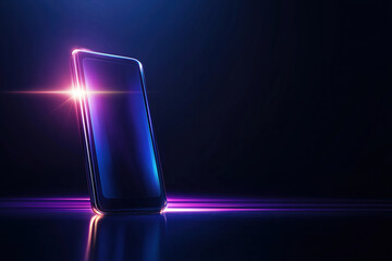 Poster - Stylish smartphone illuminated by vibrant lights in a darkened environment