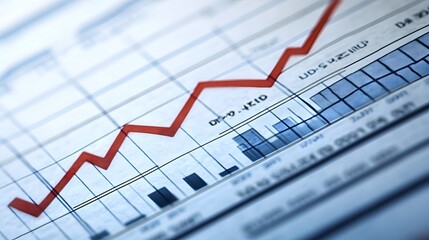 Poster - A close-up view of a financial graph showing a positive trend with a sharp upward red line