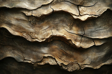 Poster - Wavy, aged wood texture with deep cracks and crevices, showing layers of time and weathering.