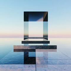 Poster - Minimalist design featuring negative space and subtle gradients modern architecture digital art serene environment elevated viewpoint concept of simplicity and elegance