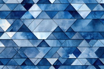 Poster - Geometric pattern of interlocking triangles in shades of blue modern design digital art cool visual appeal artistic perspective sophisticated composition