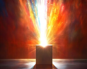 Poster - A vibrant explosion of colors emanates from a central cube, creating an energetic and dynamic visual
