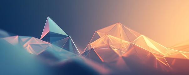 Poster - Abstract geometric design depicting layered triangular shapes in a gradient of cool colors. Perfect for modern digital artwork, backgrounds, or creative project applications.