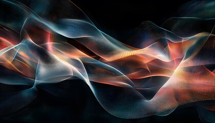 Poster - Abstract wave patterns in vibrant colors flow seamlessly against a dark background, creating a mesmerizing visual experience that evokes movement, energy, and fluidity.