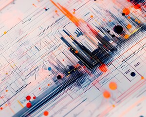 Poster - An abstract digital artwork featuring vibrant colors and geometric lines, creating a dynamic visualization of technology and innovation. Perfect for modern design projects.