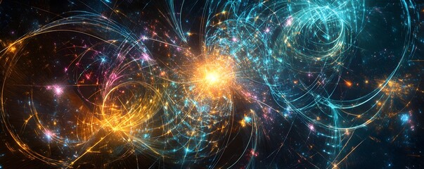 Poster - An abstract representation of cosmic energy, blending vibrant hues of blue and orange. This artistic piece captures the essence of the universe and its captivating forces.