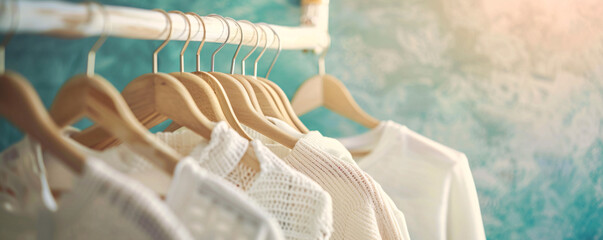 Aufkleber - Fashion designer showcases new collection of sophisticated minimalist attire in white and beige shades