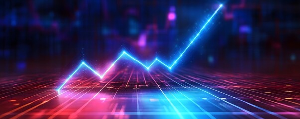 Poster - Neon graph on digital background showing growth.