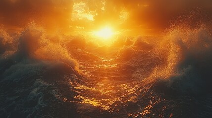 Canvas Print - Ocean waves at sunset. Background Sun, clouds