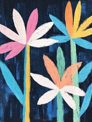 Poster - Bright and colorful flower painting featuring large, vibrant blooms on a dark background