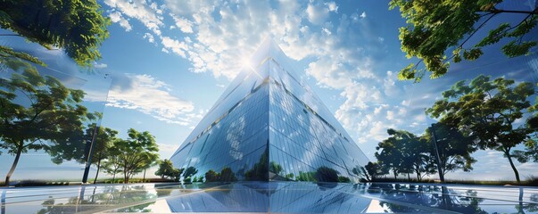 Aufkleber - Contemporary glass pyramid building reflecting the clear blue sky on a bright day