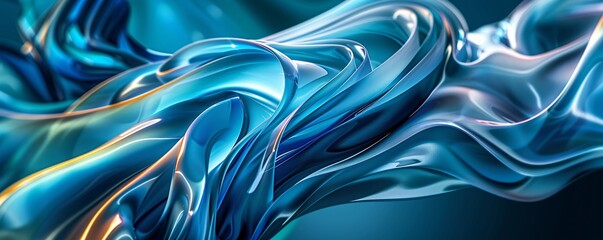Aufkleber - Abstract blue and green liquid is flowing, forming wavy shapes