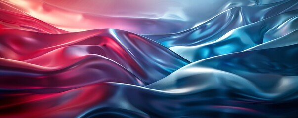 Aufkleber - Abstract red and blue wavy silk satin fabric background with soft smooth waves