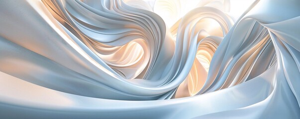 Aufkleber - Abstract background with flowing white and golden fabric creating swirling patterns