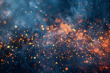 Poster - Blurred orange sparks and blue smoke on abstract background