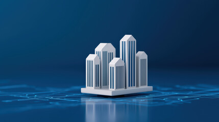 Poster - Modern city skyline model with blue background and digital elements
