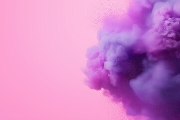Poster - Colorful explosion of purple and pink smoke disperses against a light background
