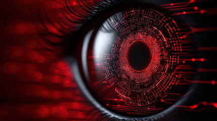 Poster - Digital eye design with red circuitry patterns, symbolizing technology