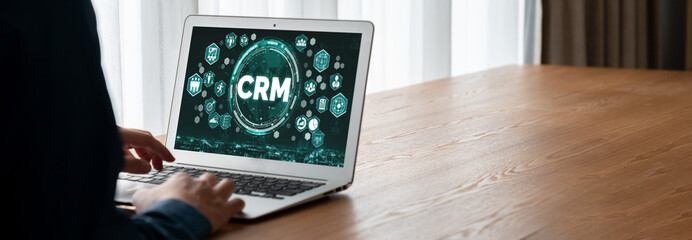 Poster - customer relationship management system on modish computer for crm business and enterprise