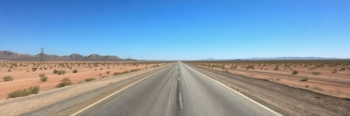 Wall Mural - Deserted highway stretching out under clear blue skies, perfect for a road trip or travel concept, peaceful, driving