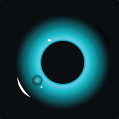 Aufkleber - Abstract image featuring a luminous blue ring encircling a dark void, with smaller spheres orbiting, creating a cosmic or scientific atmosphere