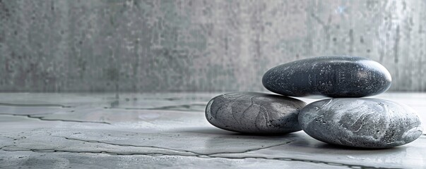 Poster - Three serene grey stones stacked to create a tranquil zen ambiance