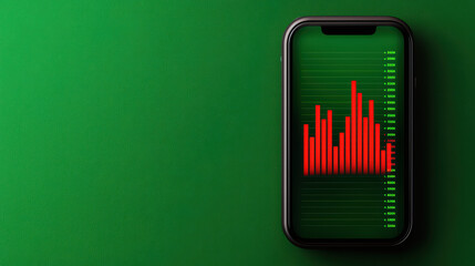 Poster - Mobile phone displaying colorful bar graph on green background