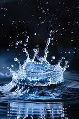 Poster - Water splashes in a crown shape, with droplets dancing in the air