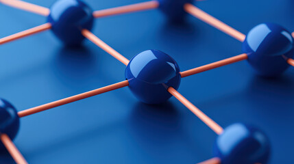 Poster - Close up of molecular structure with blue spheres and orange connections, showcasing scientific