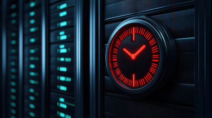 Poster - Close up of digital clock on server rack, showcasing time management