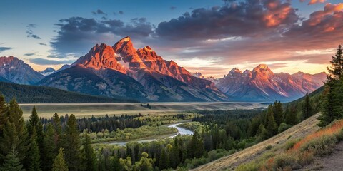 Wall Mural - Panoramic Nature Wallpaper: Majestic Mountain Range at Sunrise