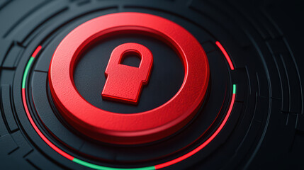 Poster - red padlock symbol on dark background, representing cybersecurity