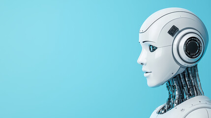 Poster - futuristic robot head with sleek design and advanced features
