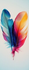 Wall Mural - Colorful feathers, heart shape, white background, design element