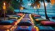 © JuliaM - Tranquil Tropical Beach Setting with Colorful Cushions and Lanterns