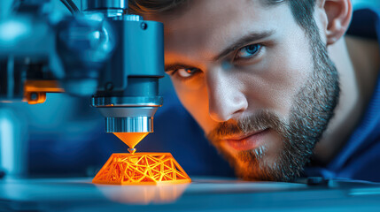 Poster - Innovative man focused on 3D printing technology in lab setting
